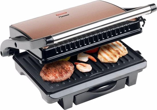 Bestron Contactgrill - ASW113CO - 1000W - Tosti apparaat - 25x17cm bakoppervlak - Koper - 5 jaar garantie