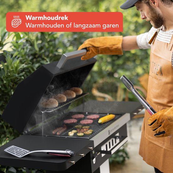 KitchenBrothers Houtskool Barbecue Grill – Met Deksel, Warmhoudrek & Wielen – 81 x 48 x 94 cm – Zwart