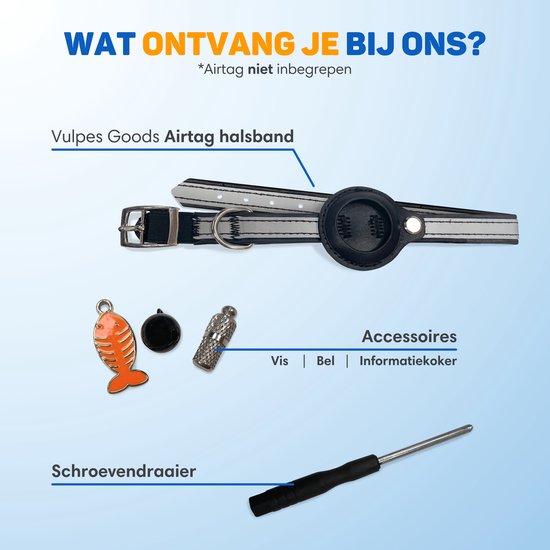 Vulpes Goods® Huisdieren - Kattenhalsband geschikt voor Apple AirTag - Apple Airtag Kattenband Pro - Veilig, lichtgewicht, reflecterend & comfortabel - Anti-kras en Waterbestendig - Incl. 3 Accessoires - 23.5-30.5 CM - S