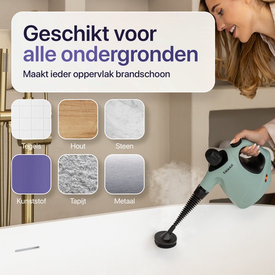 LUMAN 16 in 1 Stoomreiniger C3 - Stoomvergrendelingsfunctie - Handstoomreiniger - Handstomer - Vlekkenreiniger - Tapijtreiniger - Incl. Opbergtas en 16 Opzetstukken - 1050 Watt - 450 ML - Groen