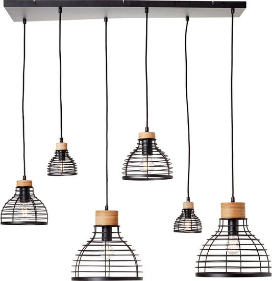 Brilliant Avia - Hanglamp - E27 max 6x40W - Zwart/Houtkleur - 35 x 95 x 140 cm