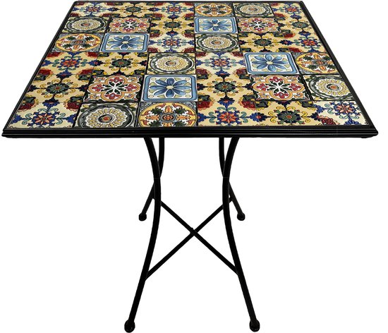 AXI Camilla Bistro Tafel - Gele Bries – Metalen tuintafel – Vierkant – 60 x 60 x 75 cm - Mozaïeklook – Ingelegd met keramische tegels – Voor tuin, terras en balkon