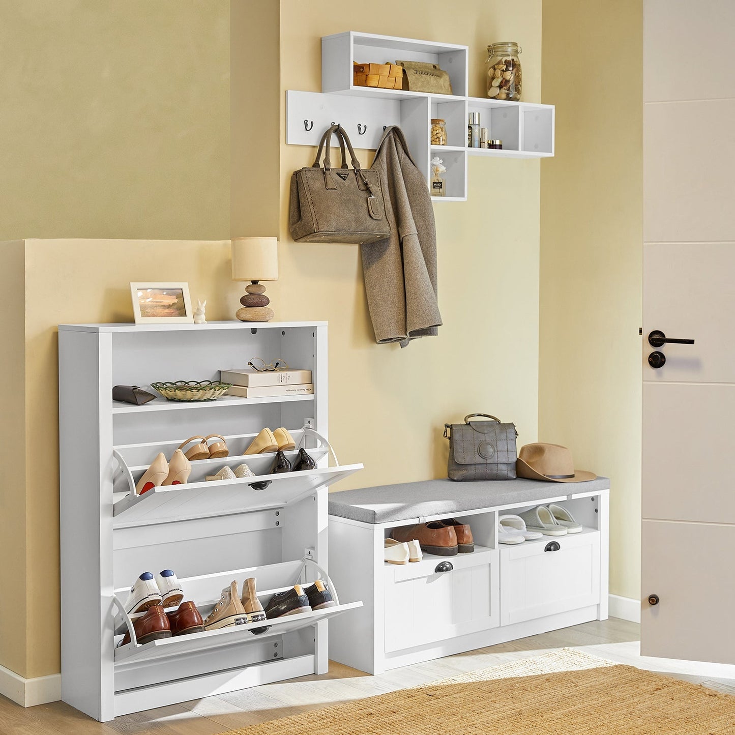 SoBuy Schoenenkast met 2 Kleppen - Max. 50 kg - MDF - 80 x 24 x 110 cm - Wit