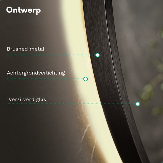 Mirlux Badkamerspiegel met LED Verlichting & Verwarming – Wandspiegel Rond – Anti Condens Douchespiegel - Mat Zwart - 60CM