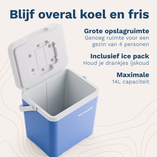 TRVLMORE Koelbox 14L - 47 Uur Koeling - Frigobox - Inclusief Koelelement - Koelbox Klein - Blauw