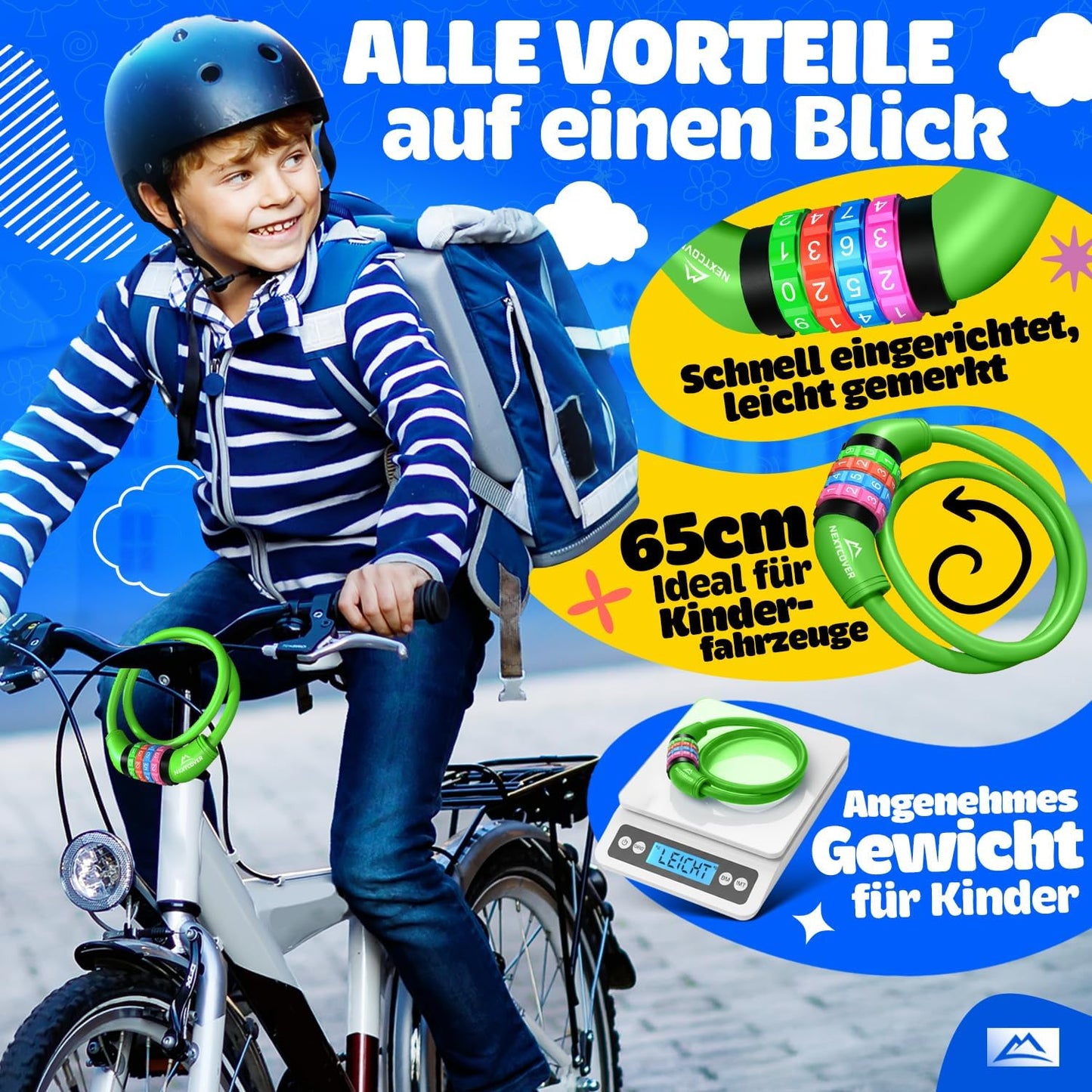 NEXTCOVER® Kinderfietsslot - 4-cijferige code - Scooterslot Extra robuust & veilig - Groen