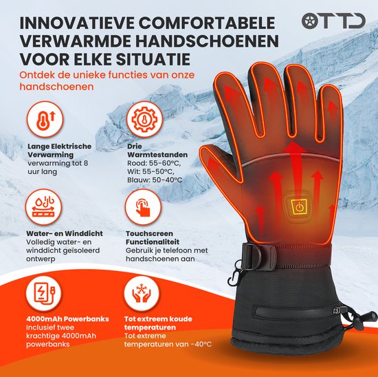 TTD® Verwarmde Handschoenen Oplaadbaar - Maat XL - Elektrische Handschoenen met Verwarming - Verwarmde Wanten - Batterij Verwarmde Handschoenen Heren en Dames - Unisex
