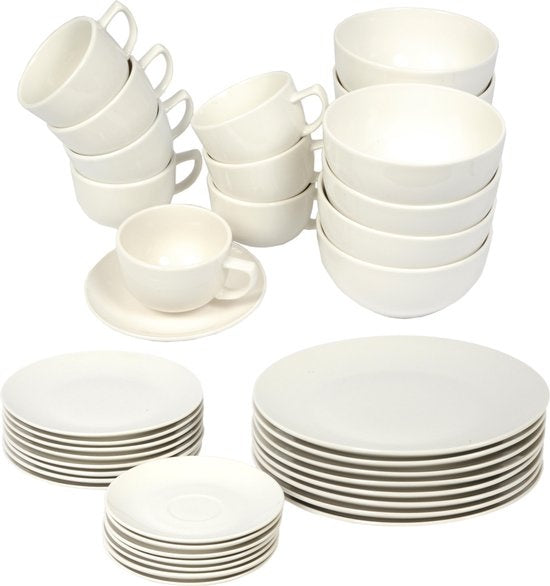 alpina Tafelservies - 40 Delig - Vaatwasser- en Magnetronbestendig - Aardwerk - Wit