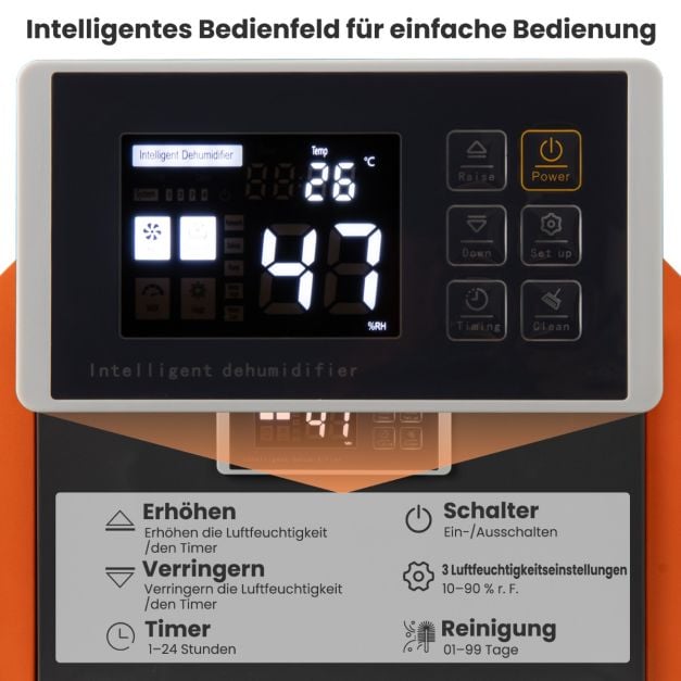 Coast Bouwdroger Oranje – Industriële Luchtontvochtiger 60L per Dag met Afvoerslang en 24-uurs Timer – 49 x 31,5 x 32 cm