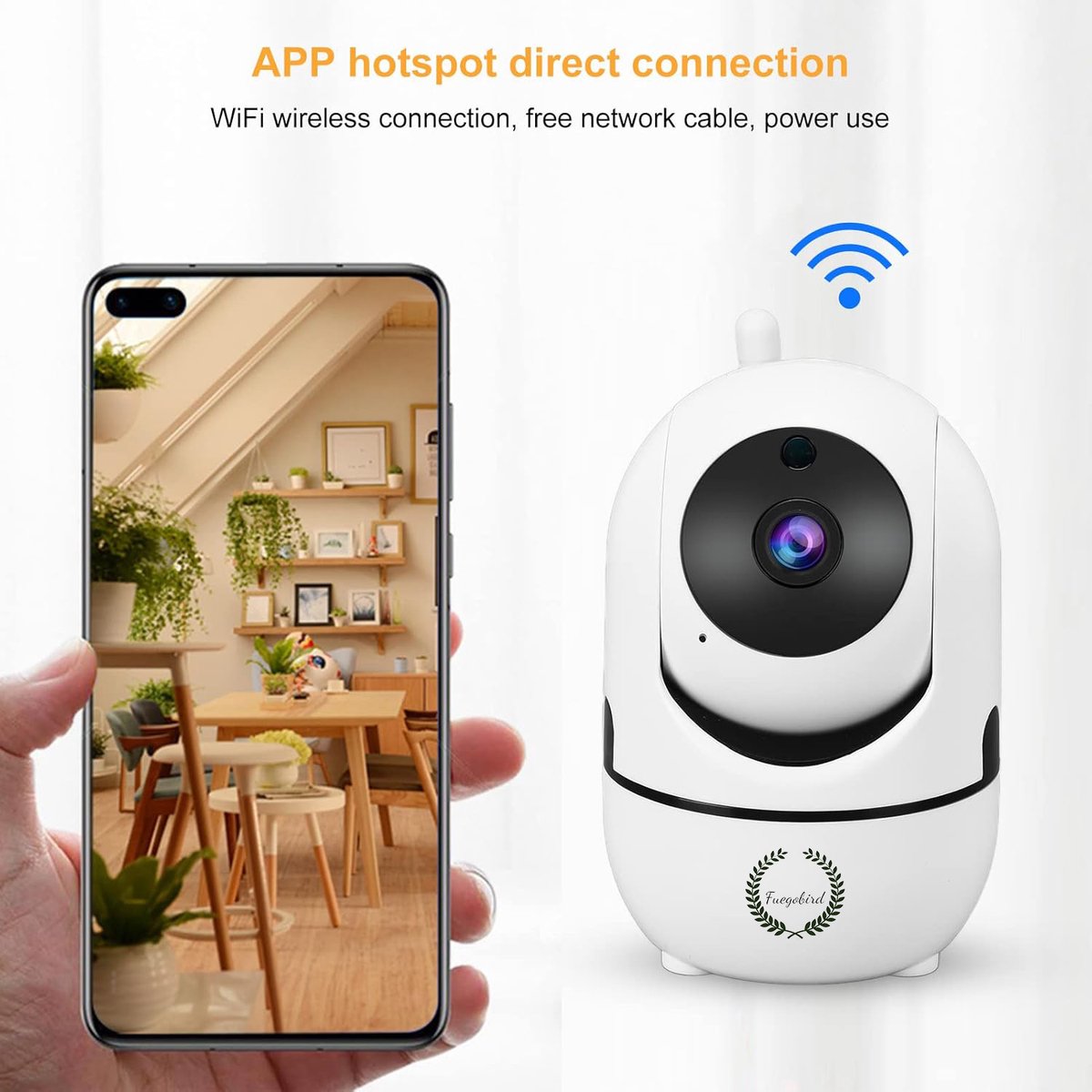 Fuegobird ZOSI C528 Indoor IP Camera - met dubbele lens - 6MP - Intercomfunctie - Beveiligingscamera - Huisdiercamera - Baby camera - Compatibel met 2.4G/5G WIFI - Werkt met app - Wit