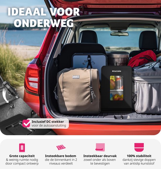 tectake® Mini-Autokoelkast - Draagbare minibar 14L - 2-in-1-functie: koelen en verwarmen - Ideale elektrische koeler voor dranken, medicijnen of make-up - Voor thuis of onderweg - ECO-modus