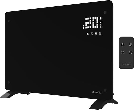 Auronic Elektrische Kachel – Convectorkachel met Thermostaat en Afstandsbediening - Paneelverwarming - tot 22 m2 - 2000W Heater - Zwart