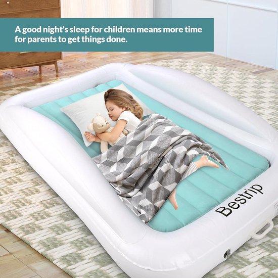 Kinderluchtbed met elektrische pomp en valbeveiliging - 2-in-1 kinderreisbed 157 x 96 x 30 cm