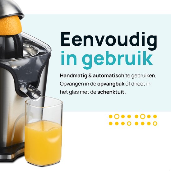 MOA Citruspers Elektrisch - Sinaasappelpers - Citroenpers met 2 Perskegels - BPA-Vrij - Handmatig - RVS - Zilver
