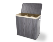 Juskys Bamboe wasmand - 150 liter - 3 compartimenten - grijs - met deksel