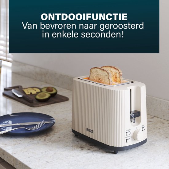 Princess Broodrooster Wave 142337 - Beige - Retro - Compact - 7 Instelbare standen - 930 Watt