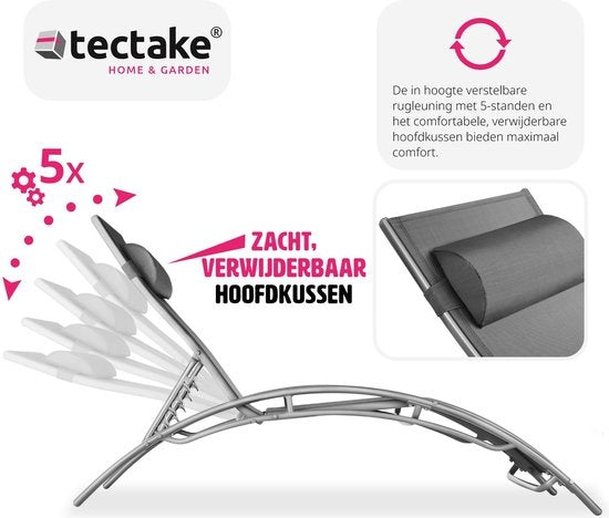 Tectake® Set van 2 Tuin Ligstoelen - Grijs Aluminium