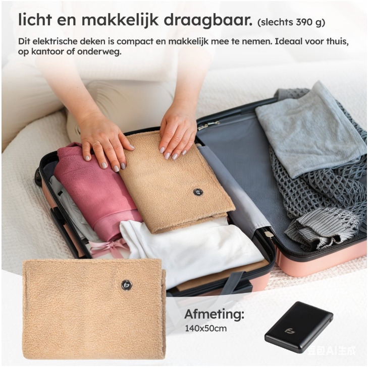 Saaf – Verwarmde Deken & Stoelverwarming – 40 x 110 cm – Beige Teddy – 3 Warmtestanden met 10.000 mAh Accu – Draadloos & USB Verwarmd – Maximaal Comfort