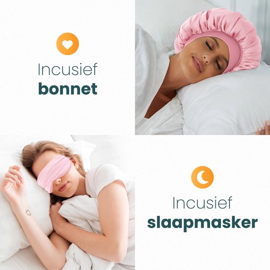 Satijnen set kussensloop - Incl. bonnet en slaapmasker - 60x70 cm - Slaapmuts - Krullen - Satijn - Moerbij - Zijden - Beauty - Silk - Zachte - Satin roze - Soft & Silky