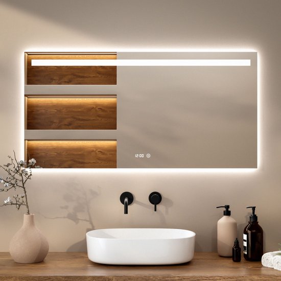 Mirlux Badkamerspiegel met LED Verlichting & Verwarming – Rechthoekige Wandspiegel – Anti Condens Douchespiegel - 120x60CM