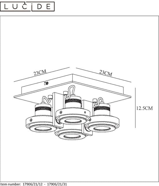 Lucide LANDA Plafondspot - LED Dim naar warm - GU10 - 4x5W 3000K/2200K - Mat chroom