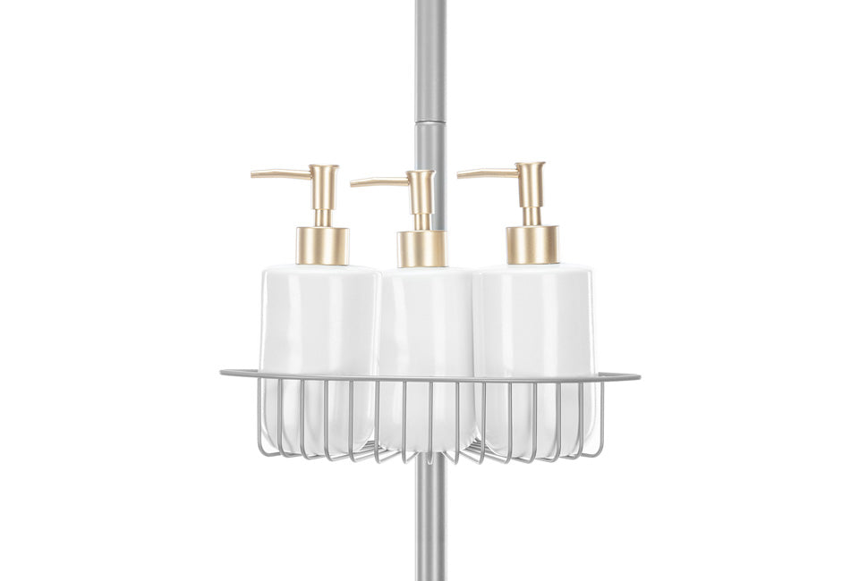 H&C Telescopisch doucherek met 4 mandjes -21 x 21 x 152.5-268 cm - Grijs