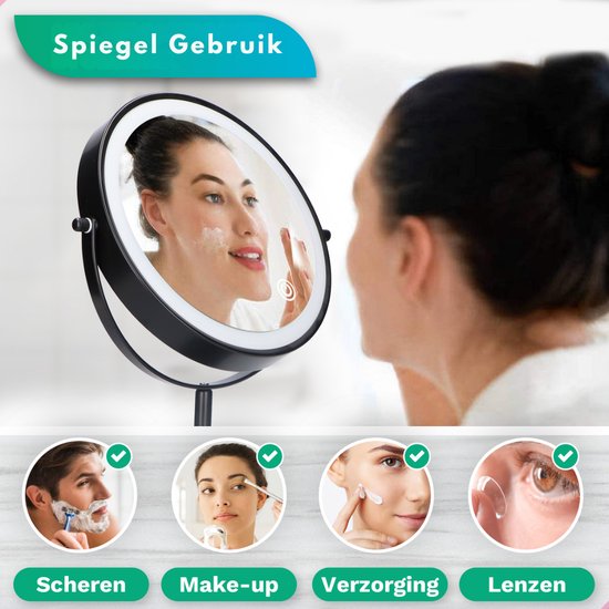 Mirlux Make Up Spiegel met LED Verlichting - 10x Vergroting Licht – Hoogte Verstelbaar - 3 Lichtstanden - Oplaadbaar - Vergrootspiegel Zwart