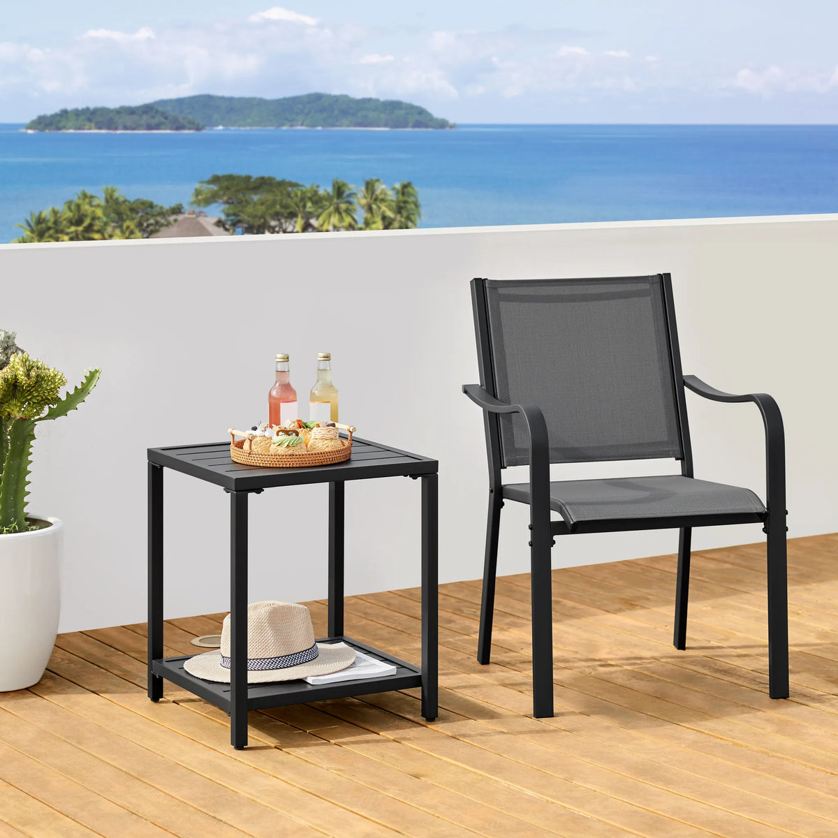 Yaheetech Gartentafel 2-laags Beisteltafel 45 × 45 × 54 cm Zwart