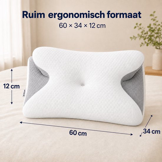 Ergonomisch Hoofdkussen - 95% Katoen - Hoofdkussen Nekklachten - Vlinderkussen - Voor Rug-, Buik- en Zijslapers - Memory Foam - Traagschuim Kussen - Slaapkussen - Kussen - Ergonomisch Kussen - Orthopedische Kussens - Medium