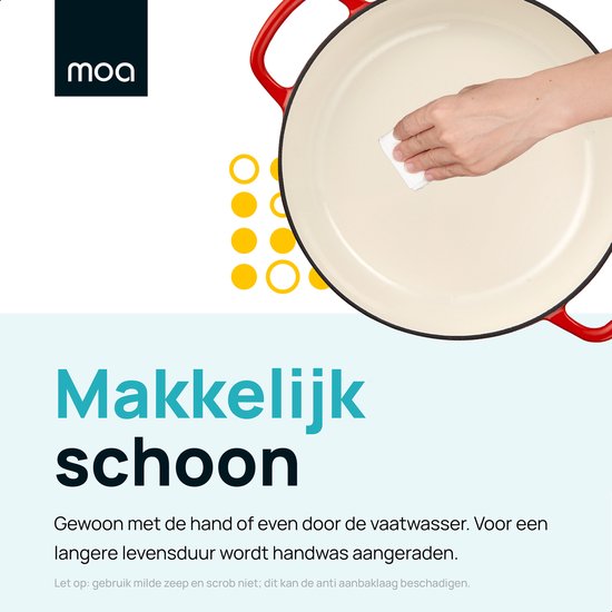 MOA Gietijzeren Braadpan - Braadpan inductie - Gietijzeren pan - 3,5L inhoud - Ø 30 cm - Alle warmtebronnen - Gewicht 5,6 kg - Emaille - Kersenrood