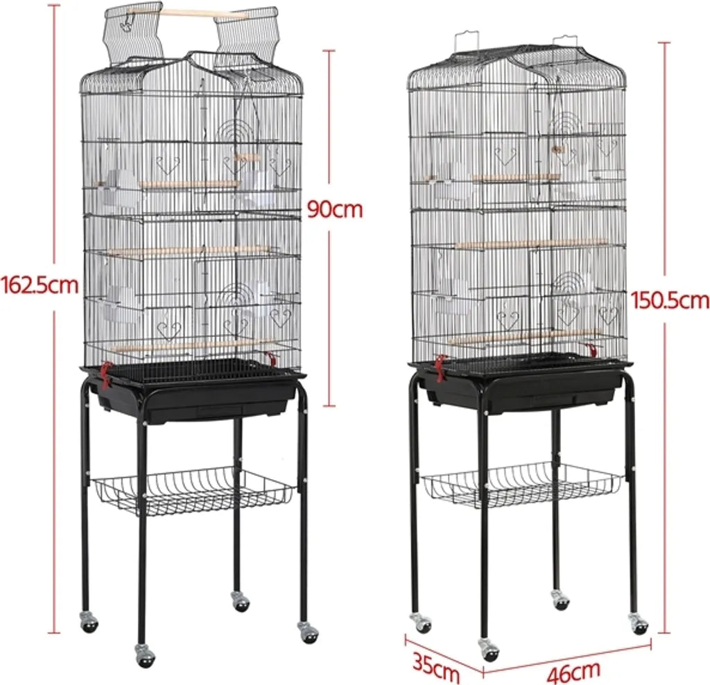 Yaheetech XXL Vogelkooi met Standaard en Speelplaats - Zwart - 46 x 35 x 150,5 cm