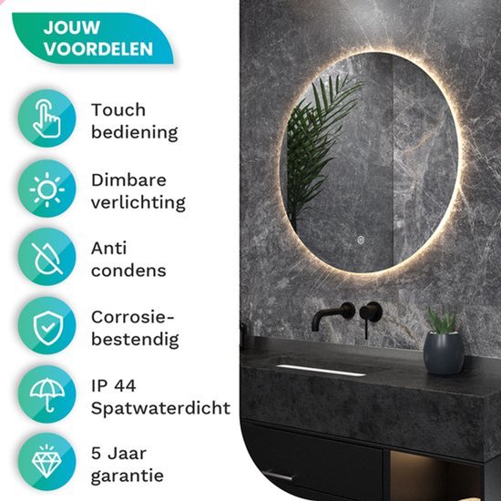 Mirlux Badkamerspiegel met LED Verlichting & Verwarming – Wandspiegel Rond – Anti Condens Douchespiegel - 80CM