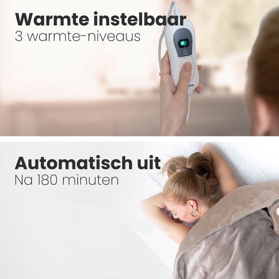 Auronic Elektrische Warmtedeken - 1 Persoons - 3 Warmtestanden - met Timer - 160 x 120cm - Taupe