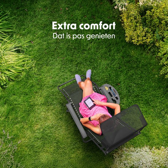 LifeGoods Opvouwbare Tuinstoel - Verstelbaar Zonnescherm - Ligstoel Tuin - 30°-90° Verstelbaar - Metaal - Zwart