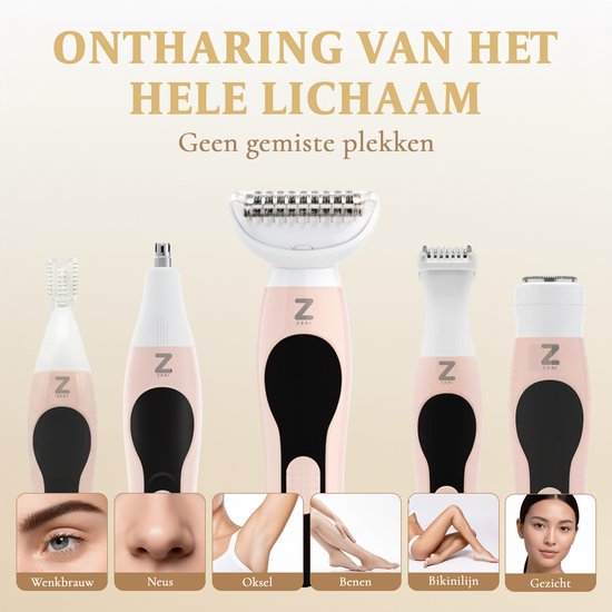Ladyshave voor Vrouwen - 5 in 1 Scheerapparaat - Bikinilijn - Oksels - Benen - Gezichtshaar - Neustrimmer - Zeri