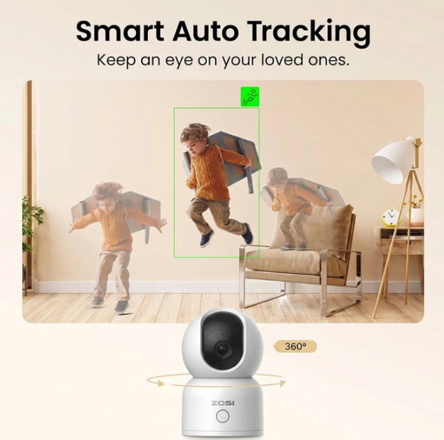 ZOSI Binnencamera - 4 MP 2,5K - Wi-Fi - 360° Draaibaar - Bewegingsdetectie - Nachtzicht - Tweeweg-audio - Appbediening