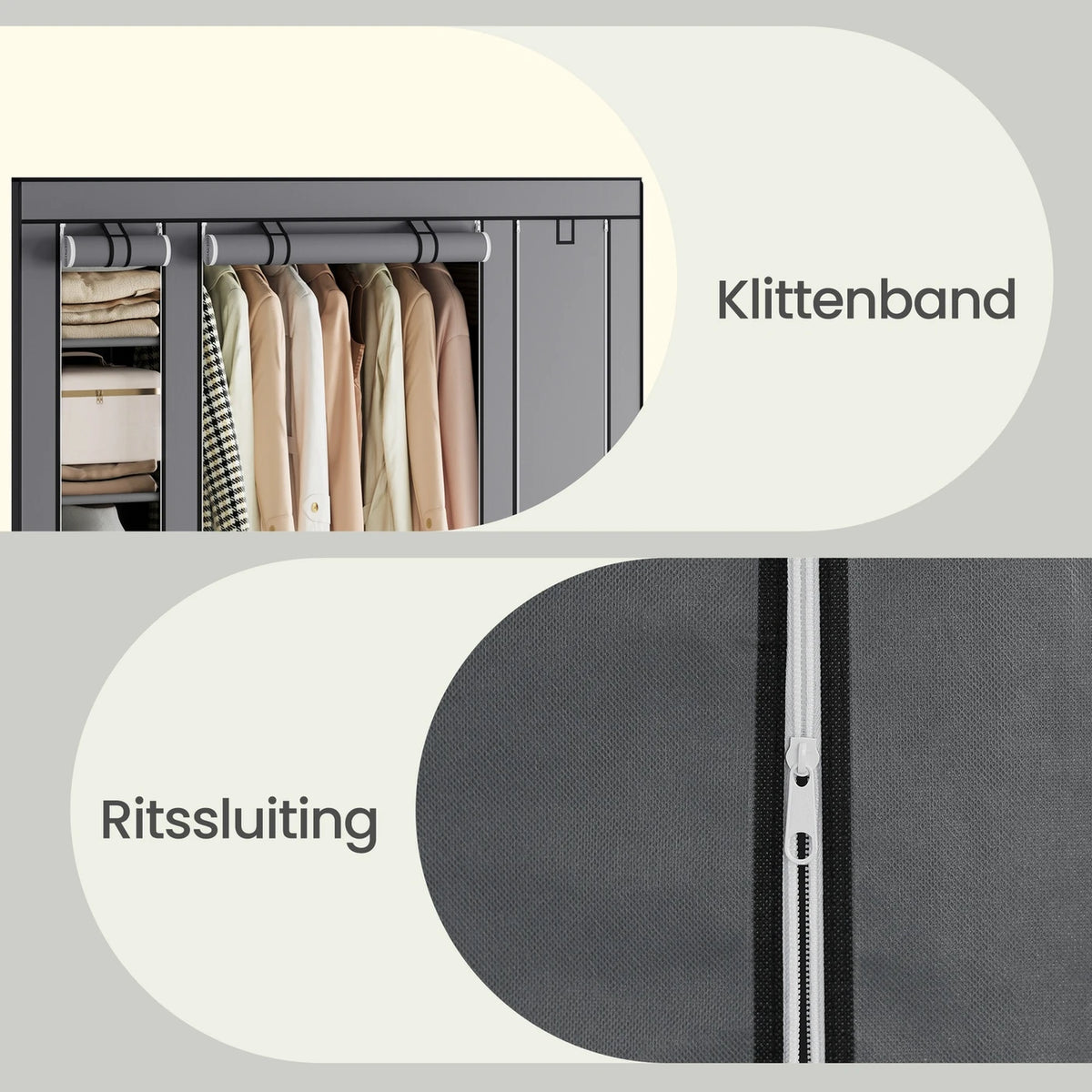 Joyfurnos Opvouwbare Stoffen Kledingkast - Metalen Frame - Grijs