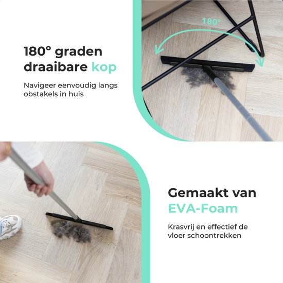 CLEANLY Vloertrekker met Steel 130 cm - Vloerwisser Badkamer en Trekker Douche - Douchewisser - Watertrekker - Breedte 34 cm - Zwart, Grijs