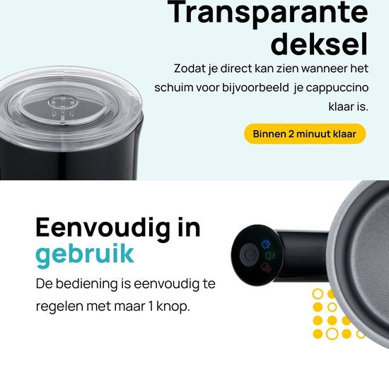 MOA Melkopschuimer Elektrisch - Voor Cappucino en Latte - 3-in-1 - Zwart - BPA-vrij - MF1B