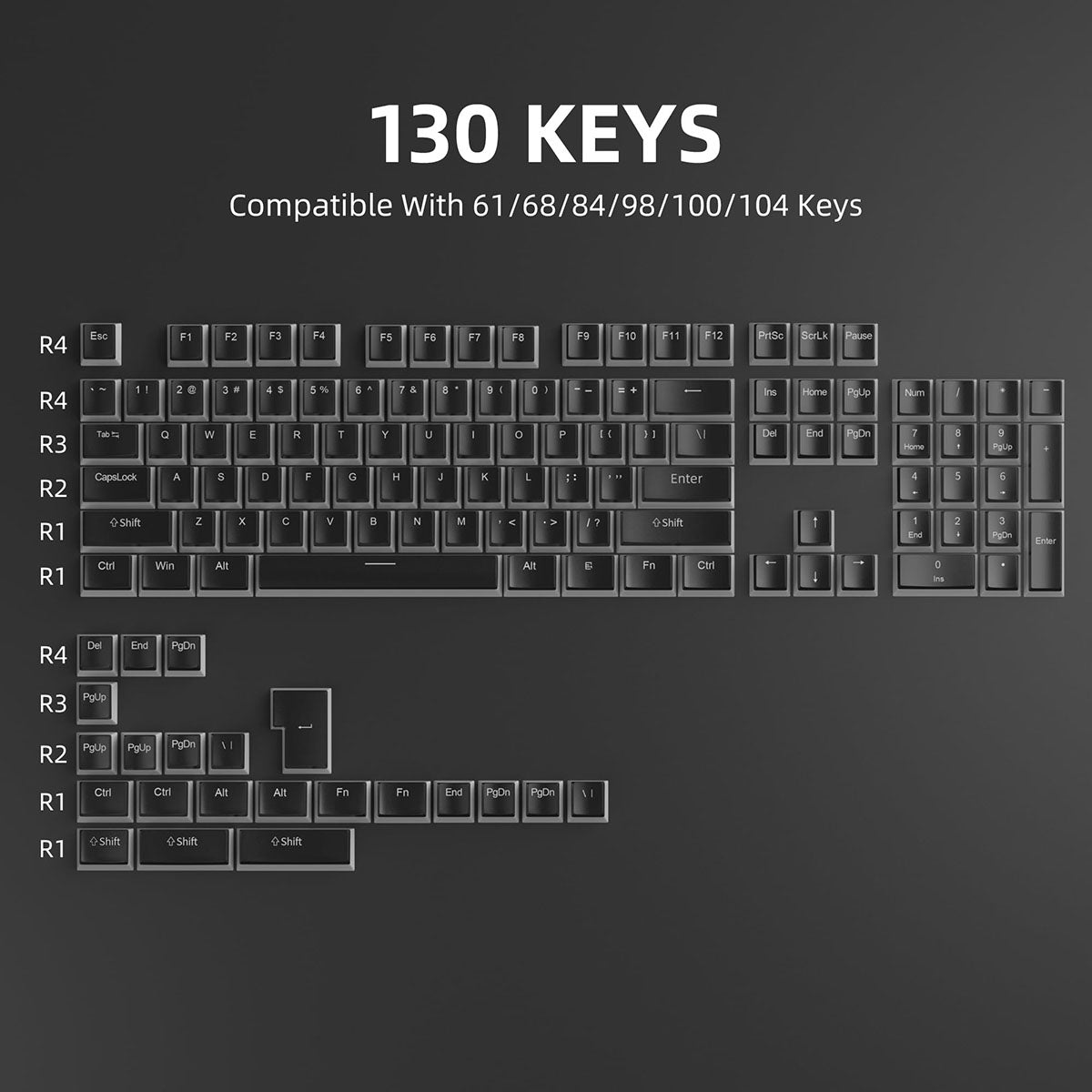 MageGee Double Shot PBT Pudding Keycaps 130 toetsen, keycaps met doorschijnende laag, volledige set van 104 toetsen en 16 extra keycaps, OEM-profiel, mechanisch toetsenbordaccessoire - Zwart