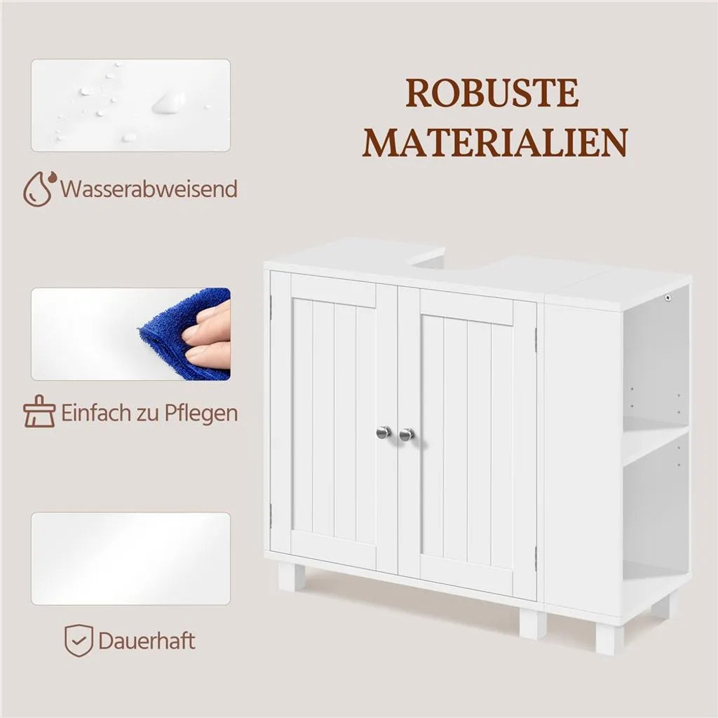 Yaheetech Wastafelonderkast 75 x 30 x 62 cm – Wit – Met 4 Vakken, Open Planken en Handdoekhouder