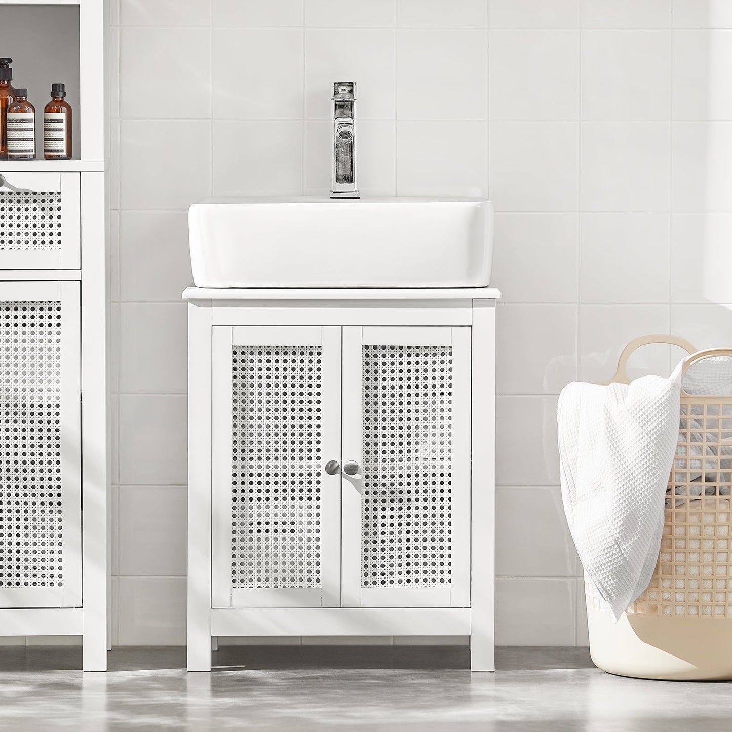 SoBuy Wastafelonderkast - Roosterlook deuren - 50 x 60 x 33 cm - Wit