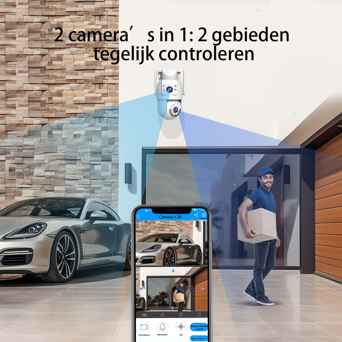 JOOAN beveiligingscamera voor buiten HD 2K - dubbele lens - dual-band wifi 5 GHz 2,4 GHz