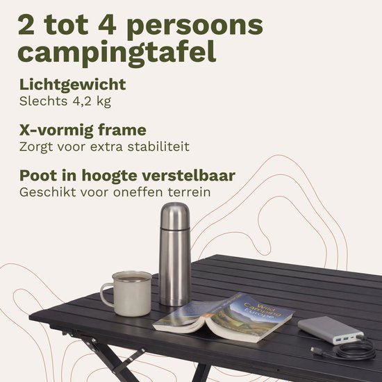 TRVLMORE Campingtafel - 80x58x71 cm - Lichtgewicht met Aluminium Frame - Vouwtafel Verstelbaar - Kampeertafel - Klaptafel - Zwart