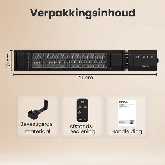 Auronic Terrasverwarmer - Infrarood Verwarming - Touch Display - 10m2 - Elektrisch - 2000W - Afstandsbediening - 9 Standen - Zwart