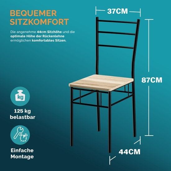 Casaria Eetkamerset Leo - 1x Eettafel 4x Stoel - Lichte Eik