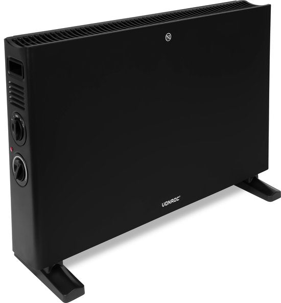 VONROC Elektrische kachel - Convectorkachel met ingebouwde radiator ventilator - 2 standen: 1250W/2000W - Regelbare thermostaat -  Verwarmt ruimtes tot 24m2 – Modern design - Zwart