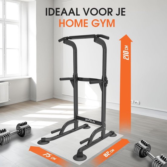 DH FitLife Power Tower Dip Station - vrijstaande optrekstang - rugtrainer - krachtstation - power rack - thuis gym