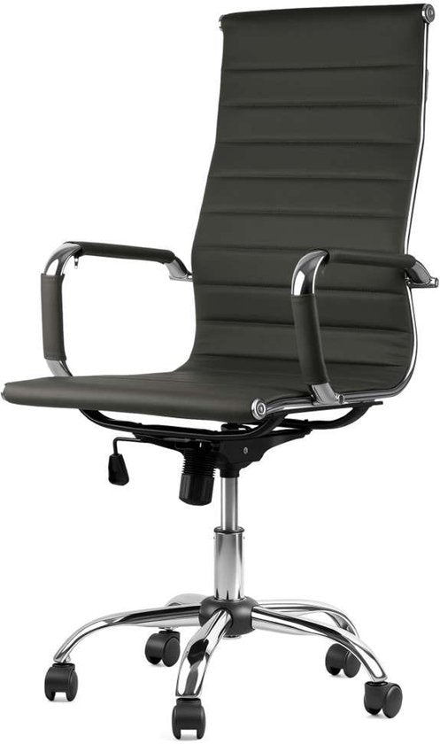Feel Furniture - Luxe Bureaustoel - Hoge Rugleuning - Donkergrijs met Zilveren Frame