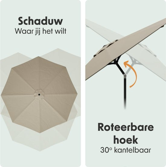 LifeGoods Parasol - Tuin - Ø346 cm - 30° Kantelbaar - Waterdicht - UPF50+ - Taupe